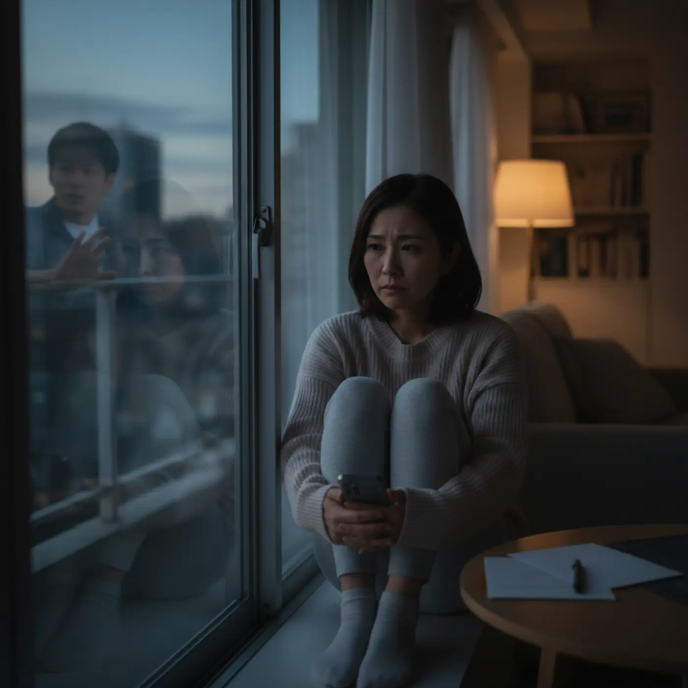 寂しさを埋めるために体の関係を持ってしまい、復縁が遠のくことを恐れて悩んでいる女性のイラスト。安易な関係の危険性を示唆している。