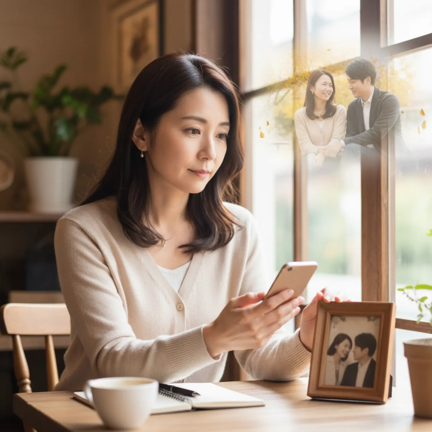 彼との復縁の末に幸せな結婚ができるか悩む女性。過去を思い出しながら、関係を続けるべきかの判断基準について考えている様子。