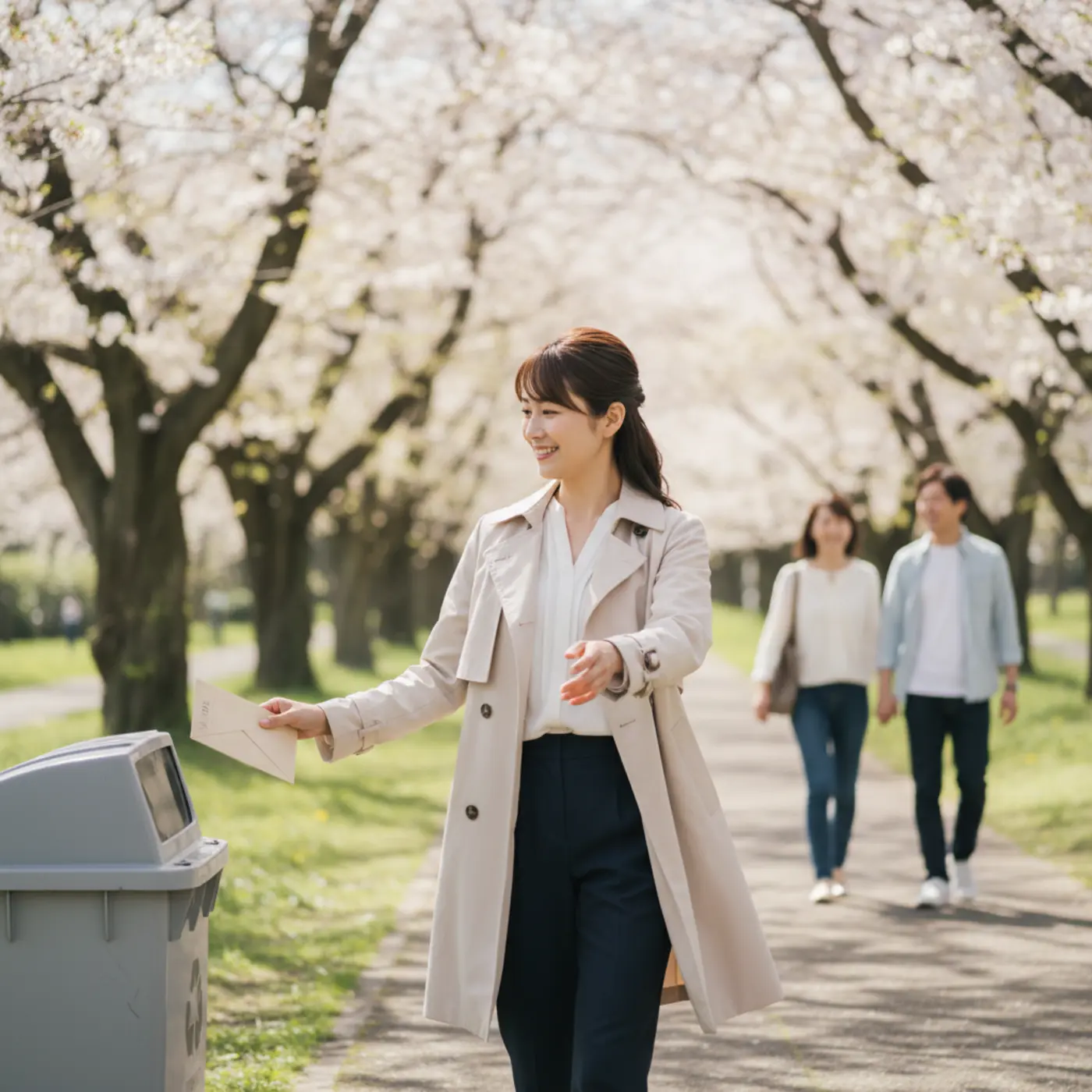 復縁を諦めるという選択をして、執着していた過去から手を放し、新しい幸せに向かって歩き出す人のイラスト。恋愛相談のテーマ。