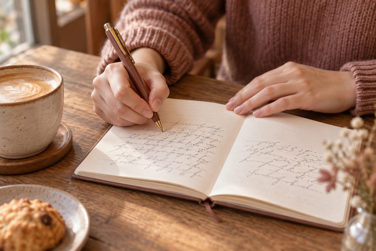 ノートに相談したいことを書き出す手元（文字は読めない）