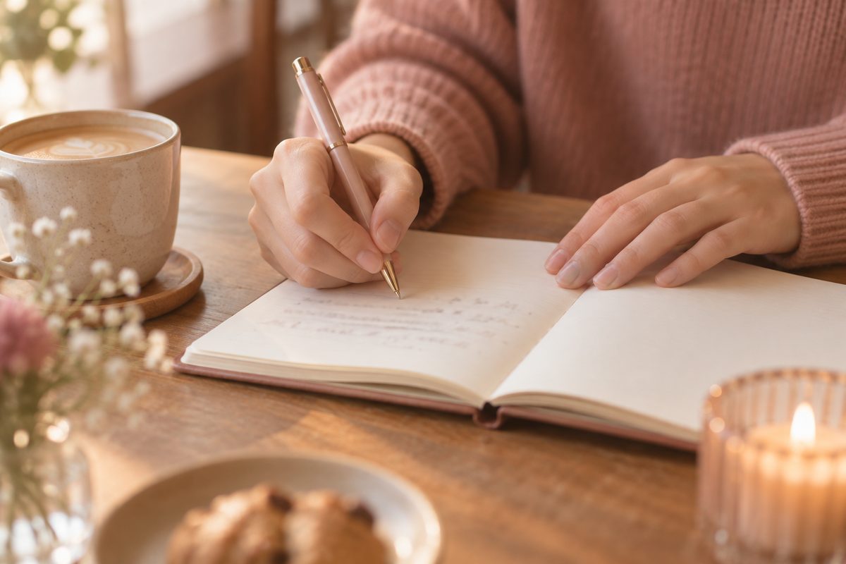 ノートに相談したいことを短く書き出す手元(文字は読めない)