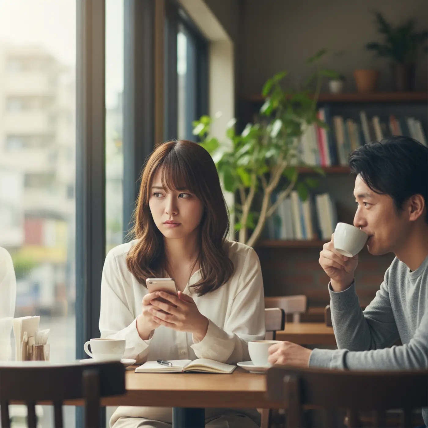 復縁の告白を前にして、どんな言葉を伝えるべきか考える女性。男性心理に響く成功率を高めるセリフと、絶対に避けるべきNGワードを紹介するイメージ。