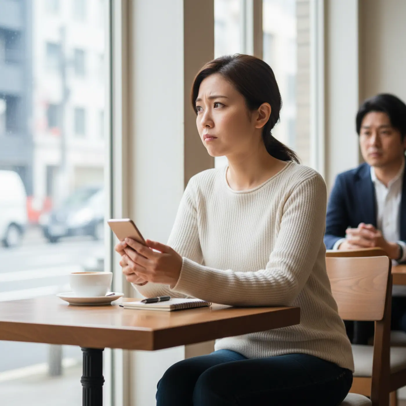 好きだけど別れるという辛い決断に悩む女性。男性心理を理解し、復縁を成功させるための具体的なステップを考える様子。