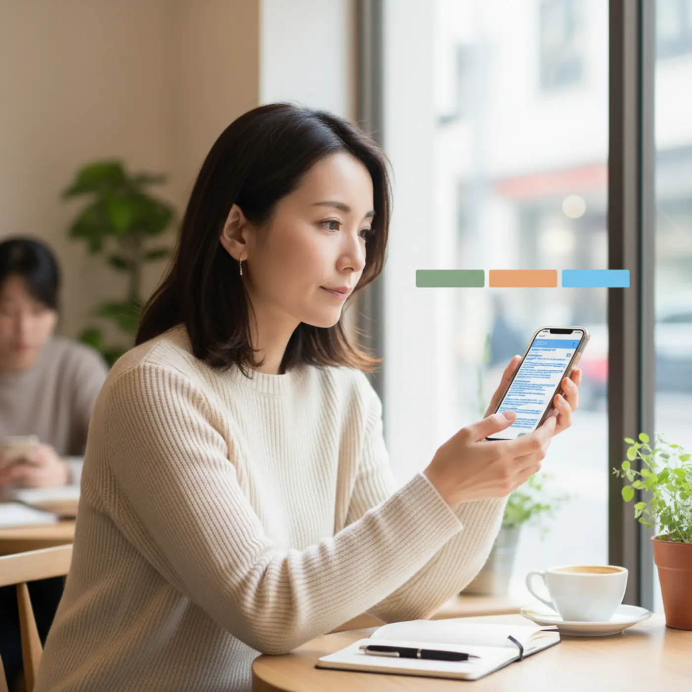 スマートフォンで元恋人に復縁を願うLINEメッセージを送っている画像。別れの原因別に、相手の気持ちを考えた謝罪メッセージの例文を紹介している。