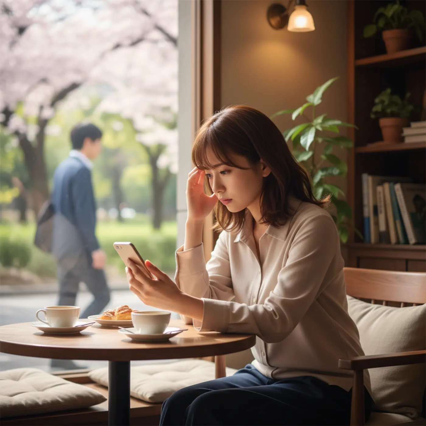 元彼との復縁を願いスマホを手に悩む女性。感情的なNG行動は二人の関係を遠ざける原因になります。辛い時はまず自分の心をケアしましょう。