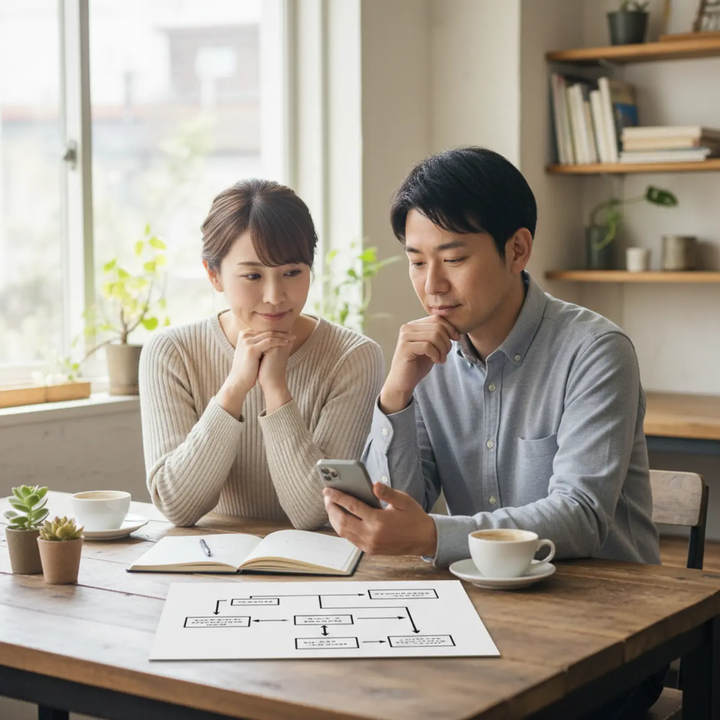 非通知着信から元恋人との「復縁」を成功させるための具体的なロードマップを描いたイメージ画像。相手の意識をプラスに変え、冷静なステップで関係を再構築するための行動指針を視覚的に表現しています。